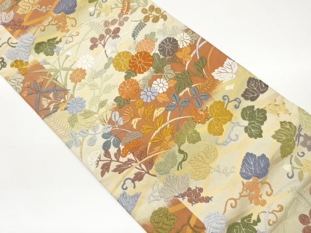 JAPANESE FUKURO OBI / KARA-ORI / WOVEN AUTUMN FLOWERS